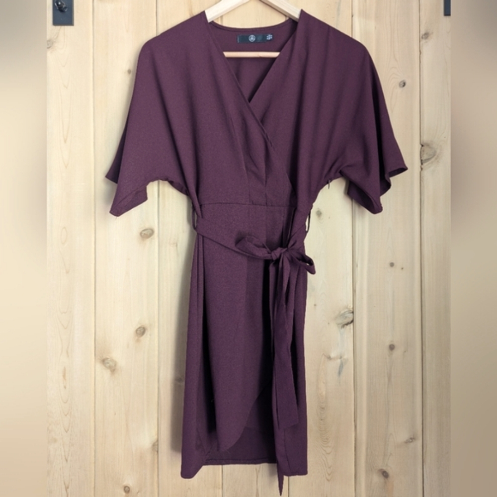 Burgundy Faux-Wrap Dress